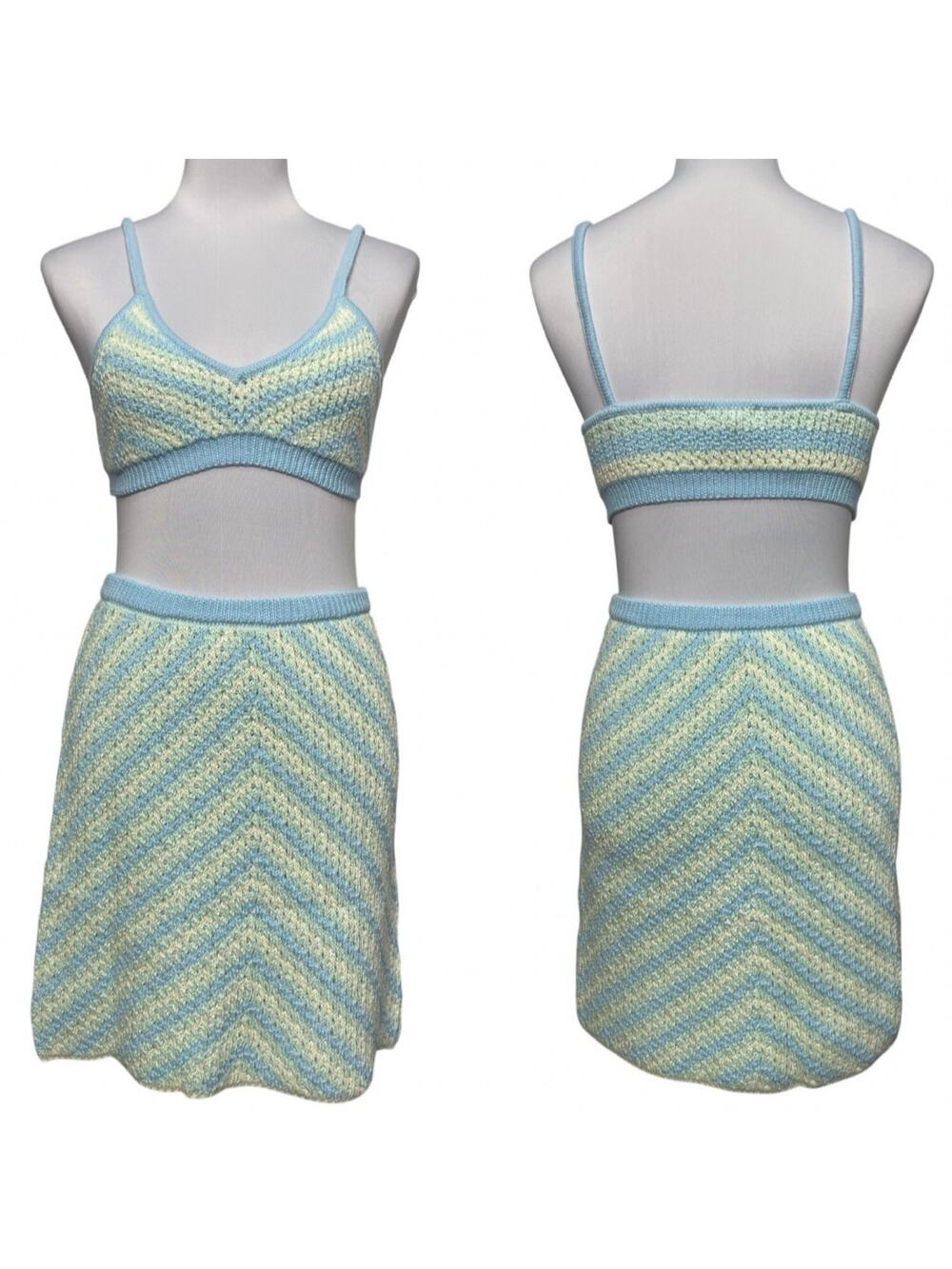 NWT - For Love & Lemons Corinna Yellow-Blue 2 Piece Crochet Outfit